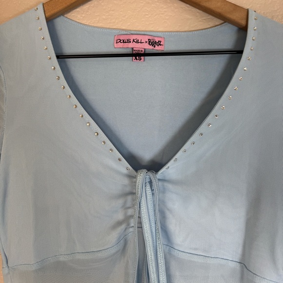 Dolls Kill x Bratz Call Me Angel Light Blue Rhinestone Long Sleeve Blouse XS - Picture 6 of 9